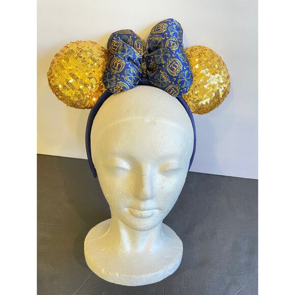 Club 33 Disney Minnie Mouse Headband Ears NWT Blue & Gold Sequined 1st Edition - Picture 1 of 8